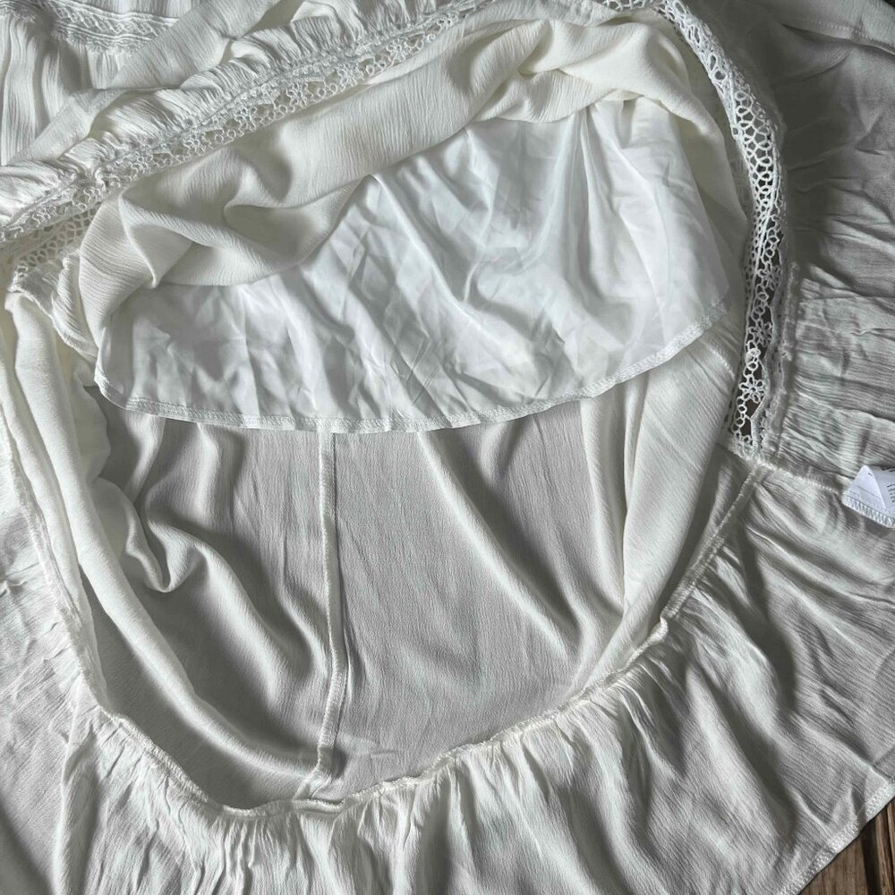 White Strapless Boho Embroidered A-Line Dress Holiday Wedding Romantic Festival - Picture 10 of 12